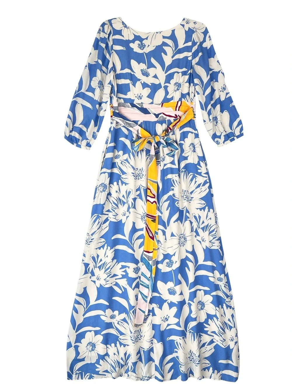 Anthropologie Maeve Belted Kimono Dress Sz 6 Blue Floral Boho Feminine Resort